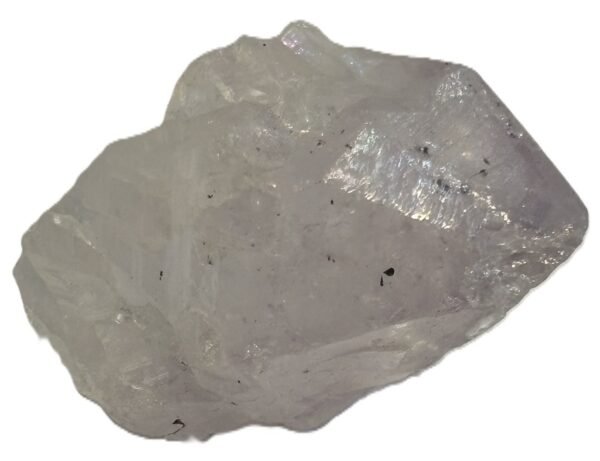 Angel aura quartz polished freeform point b sians emporium Polished angel aura quartz freeform point standing upright with natural striations and cut faceted termination on a plain background